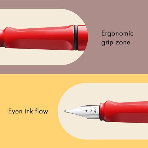 LAMY safari red - Fountain Pen with ergonomic grip & polished steel nib in size M - ideal for any Writing & Calligraphy - including LAMY T 10 blue cartridge - Right-Handed