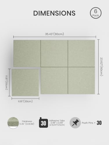 Bumusty 36"x 24" Large Felt Bulletin Board Tiles, Sage