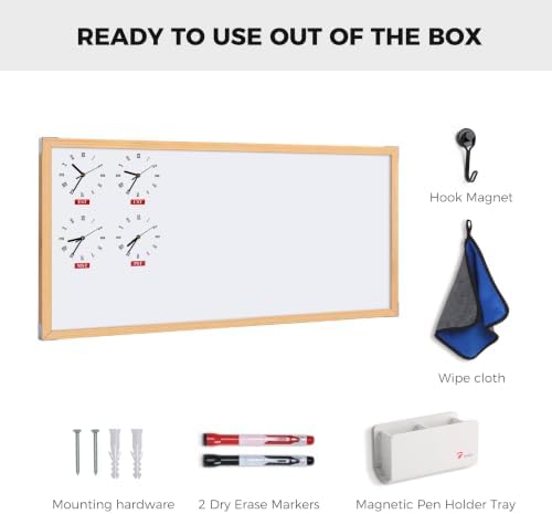 TOWON U.S. Time Zone Whiteboard 48x24 in, Natural Wood Frame, 4x2 ft