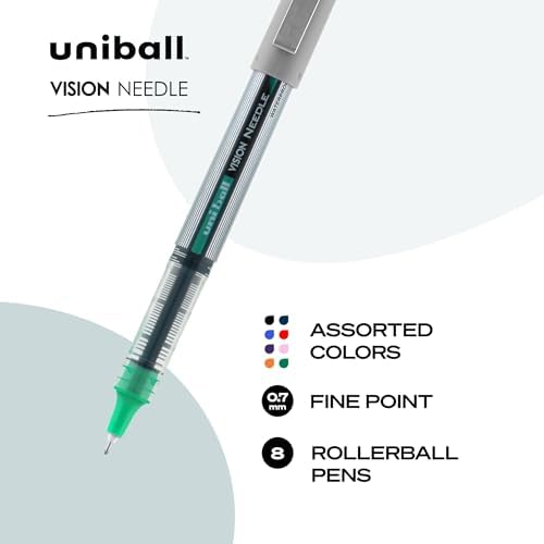uniball™ Vision Rollerball Pens, Fine Point (0.7mm), Assorted Colors, 8 Pack