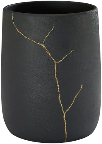 Nicole Miller - Wastebasket, Decorative Trash Can, Resin Bathroom Accessories (Sydney Collection, Black/Gold)
