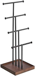 Amazon Basics Four-Tier Jewelry Organizer Tree Stand, Necklace Earring Bracelet Holder with Ring Storage, Walnut/Black
