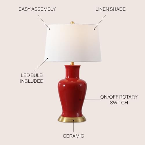 JONATHAN Y Julian Classic Ceramic Urn Metal LED Table Lamp 29", Red