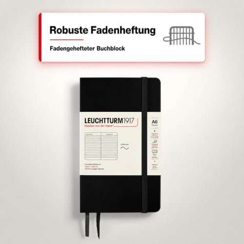 LEUCHTTURM1917 - Notebook Softcover Pocket A6-123 Numbered Pages for Writing and Journaling (Ruled, Black)