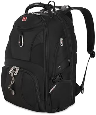SWISSGEAR 1900 ScanSmart Laptop Backpack, Fits Most 17-Inch Laptops, TSA-Friendly Lay-Flat Design, RFID Protection, and Tablet Pocket, Black, 31L, 18.5-Inch