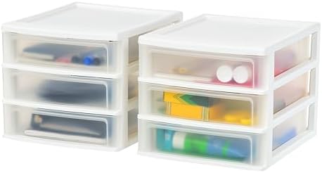 IRIS USA 2-Pack, 3-Drawer Medium Plastic Stacking Desktop Organizer, White