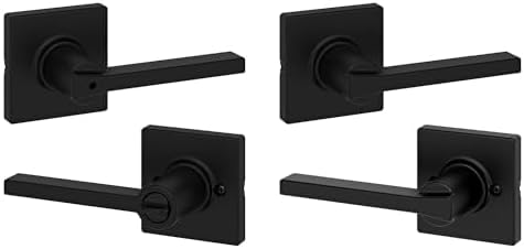 Kwikset Casey Hallway Passage and Bed/Bath Privacy Door Handle 2 Pack, 1 Pack Passage Levers and 1 Pack Privacy Levers, Matte Black Reversible Interior Handles, with Microban