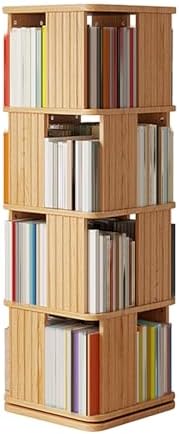 GAMAK Rotating Bookshelf 2-4 Tier Revolving Bookcase 360 Display Floor Standing Bookcase Storage Rack Wood Book Shelf Organizer for Bedroom Living Room Study Room (Color : Wood, Size : Four)