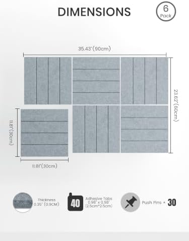Bumusty 36" x 24" Large Cork Board Alternative, Blue Gray