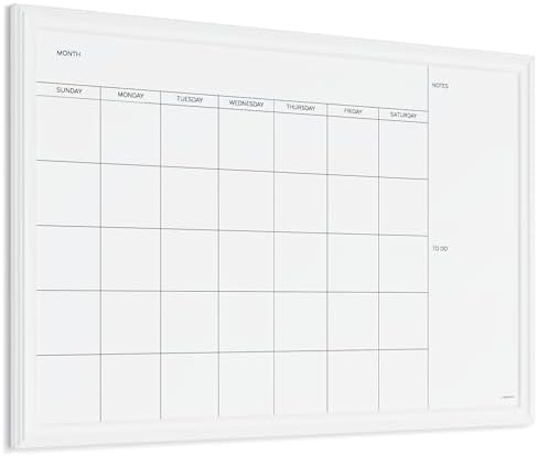 U Brands Magnetic Dry Erase Calendar White Board, 30" x 20", White Wood Style Frame, Includes Magnets