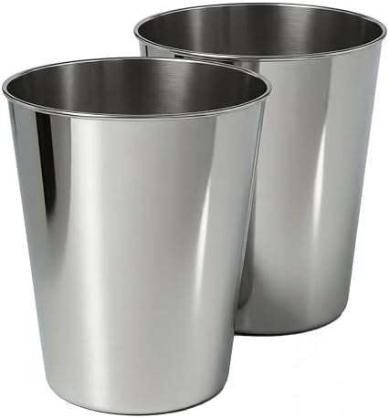 happimess Nolan 2 Gal Smooth Steel Wastebasket, Polished Steel, Set of 2