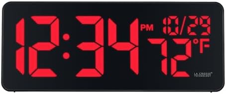 La Crosse Technology 513-1411R Red Digital LED Wall Clock with Indoor Temperature