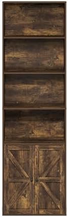 Furinno Jensen 6-Tier Farmhouse Style Book Shelf with Doors, Amber Oak