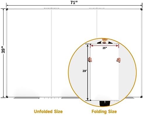 XBoard Magnetic Whiteboard 72 x 40 Inch | Foldable Dry Erase Board with Aluminium Frame & Marker Tray 6' x 3' | Wall Mounted
