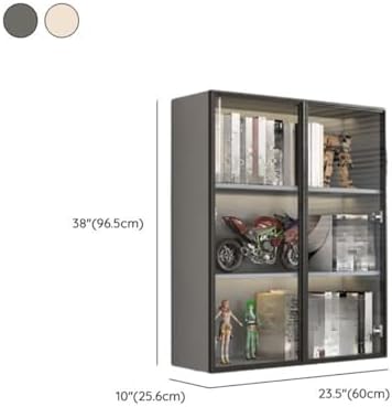 Wall Hanging Lateral Filing/Vertical Timber Wall Unit Transparent Glass Door Shelf Wall-Mounted Wood Bookcase Action Figure Model Storage Cabinet Display Case Warm White 24" L x 10" W x 38" H
