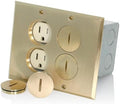 Leviton 2-Gang Duplex Receptacle Floor Box Assembly, Tamper-Resistant, Brass Finish, 15-Amp, 125V, 35249-TFB