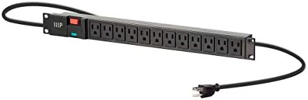 Monoprice 12 Outlet 1U Rackmount Power Distribution Unit - NEMA 5-15R, Surge-Protected Sockets, 1050 Joules, 6 Feet Cord