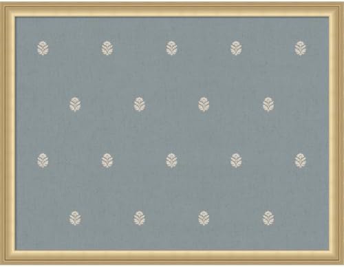 Kate and Laurel Framed Fabric Magnetic Board 26 x 20, Blue Botanical Block Print Printed Linen Casual Transitional Bulletin Board for Use as a Vision Board or Wall Organization, Florence Gold Frame