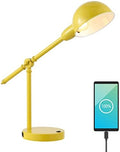 JONATHAN Y 20.25" Yellow Vintage Industrial Iron Adjustable Task Lamp with USB Charging Port for Office Desk, Metal Yellow Dome Shade, LED Bulb Included (JYL7123C)