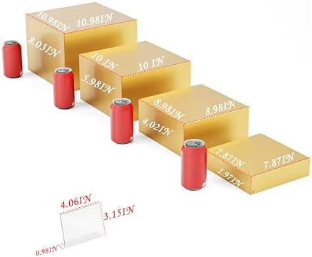 Metal Buffet Risers,4PCS OVERSIZED Food Risers for Buffet Table 8''X9''10''X11'' Display Stand with Mini Acrylic Signs for Catering Dessert Collectibles Jewelry Figures Show Gold Cube Boxes Nesting Risers with Hollow Bottoms