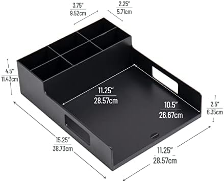 Mind Reader Utensil Napkin and Plate Organizer Tray, Countertop Caddy with 7 Compartments, Holds Plates up to 10.5 Inches, Breakroom and Buffet Organizer, Plastic, Black