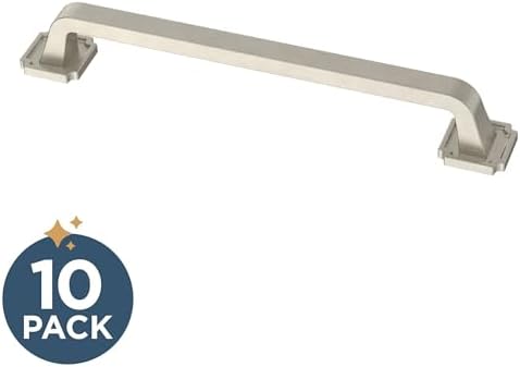 Franklin Brass 10 Pack Brushed Nickel Cabinet Handles 6-5/16 inch (160mm) Kitchen Cabinet Handles and Drawer Pulls for Cupboards and Dressers |Notched Backplate
