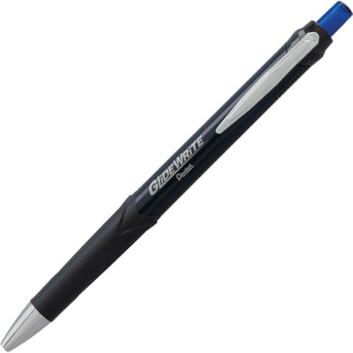 Pentel Glidewrite Signature Ballpoint Pen, Black Barrel, (1.0mm) Medium Line, Blue Ink, 12 Pens (BX930A-C)
