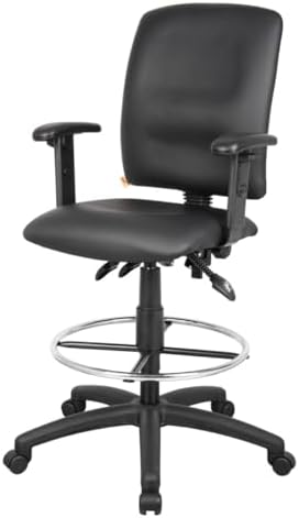 BOSS Office Products B1646 Multi-Function LeatherPlus Drafting Stool with Adjustable Arms, Black