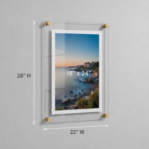 Azar Displays 105524-GLD Acrylic Floating Double Panel Wall Frame,18" x 24" Graphic Size, Overall Frame Size: 18" x 24", Gold