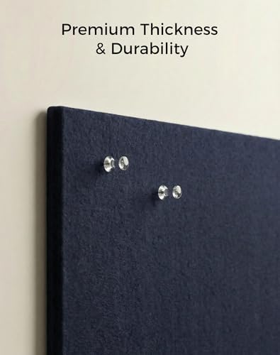 Aothia Felt Bulletin Board Tiles, 12-Pack 48"x36" Large Pin Board for Wall, Modern Cork Board Alternative for Notes, Photos, Memo & Office Organization, 70 Adhesive Tabs & 40 Push Pins - Carbon Blue