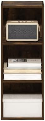 Furinno PASIR Book Shelf, 3-Tier Bookshelf, Open Storage Shelf Bookcase, Easy Assembly, 9" x 12" x 32", for Living Room, Bedroom, Home Office, Amber Pine