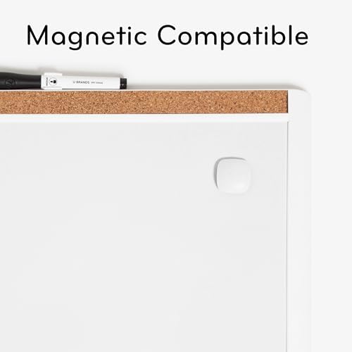 U Brands Magnetic Dry Erase Board White Board, 16" x 20", White Pin-It Frame, Includes Marker and Magnet