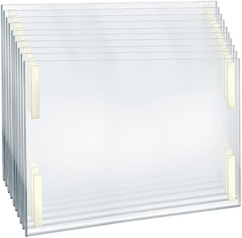 Azar Displays 122038 22-Inch W by 17-Inch H Wall Mount Acrylic Frame Pack of 10 - Clear Acrylic Wall Frame with Sticky Back - Floating Wall Sign Holder - Adhesive Office Sign - Frameless Picture Frame