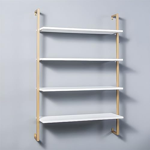 Contemporary Wall Unit Bookcase Metal Frame Pine Wood Shelf Bookshelf Wall-Mounted Bookshelf Wrought Iron Bag Rack Multi-Layer Clothing Store Decoration White Gold 39.4" L x 9.8" W x 55.1" H
