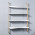 Contemporary Wall Unit Bookcase Metal Frame Pine Wood Shelf Bookshelf Wall-Mounted Bookshelf Wrought Iron Bag Rack Multi-Layer Clothing Store Decoration White Gold 39.4" L x 9.8" W x 55.1" H