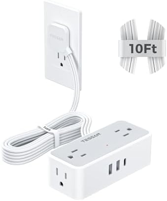 TESSAN Extension Cord 10 FT, Power Strip with 900J Surge Protection, Grey
