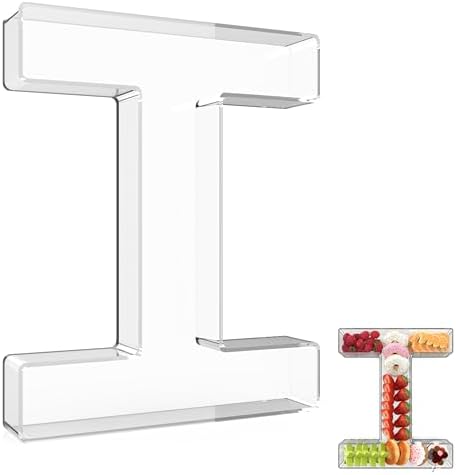 13.8" Extra Large Acrylic Letter Charcuterie Board Box, Reusable Fillable Letter Cake Candy Dish Display Serving Tray for Birthday Anniversary Party Decoration (I)