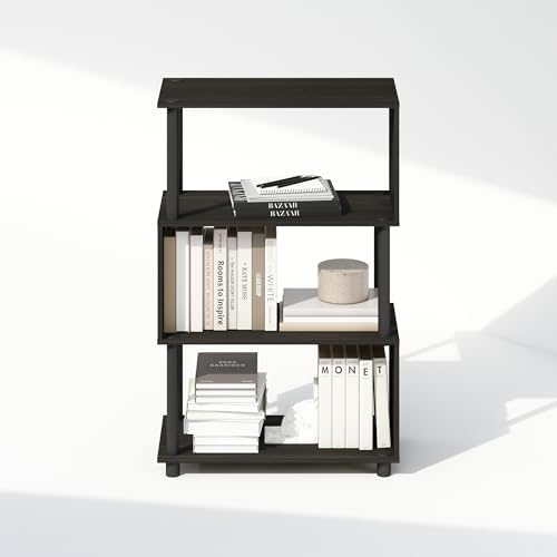 Furinno Reed 4-Tier Geometric Book Shelf with Open Shelf, Espresso