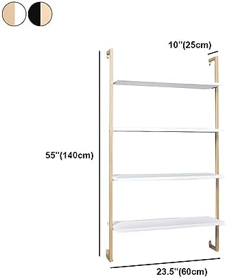Contemporary Wall Unit Bookcase Metal Frame Pine Wood Shelf Bookshelf Wall-Mounted Bookshelf Wrought Iron Bag Rack Multi-Layer Clothing Store Decoration White Gold 23.6" L x 9.8" W x 55.1" H