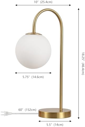 JONATHAN Y Arco Arched Metal Table Lamp 18.25" Globe Shade, Brass Gold