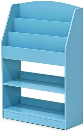 Furinno LOVA Book Shelf, 5-Tier Magazine Bookshelf, Bookcase with Open Shelves Storage, 9.4 x 24.6 x 37, for Living Room, Bedroom, Home Office, Light Blue