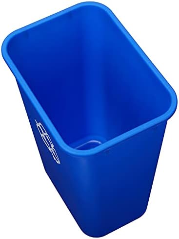 Amazon Basics Rectangular Commercial Office Wastebasket, Easy to Clean, Lightweight, 10 Gallon, Blue, Recycle Logo