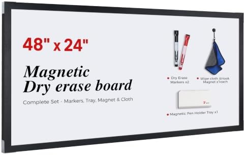 TOWON Magnetic Whiteboard, 48 x 24 Inch, Solid Pine Wood Frame, Black