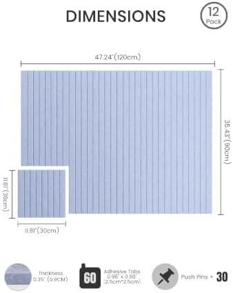 Bumusty 48"x 36" Large Felt Bulletin Board Tiles, Soft Periwinkle