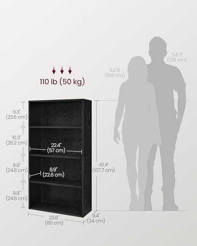 VASAGLE 4-Tier Bookshelf, Storage Organizer, 23.6 x 9.5 x 42.4 Inches