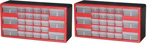 Akro-Mils 26-Drawer Plastic Drawer Storage Cabinet for Garage Organization, Bead Organizer, Building Bricks Storage, Teacher Toolbox, Makeup Organizer, 20-Inch W x 6-Inch D x 10-Inch H, 10126 Red