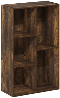 Furinno LUDER Book Shelf, 5-Cube Bookshelf, Open Storage Shelf Bookcase, Easy Assembly, 9.4" x 19.7" x 31.5", for Living Room, Bedroom, Home Office, Amber Pine