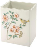 Avanti Linens – Wastebasket, Embossed Hand-Painted Resin with Scalloped Edge, Nature-Inspired Home Decor – Perfect for Bathroom, Bedroom or Office (Pretty Birds)
