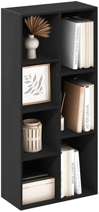 Furinno LUDER Book Shelf, 7-Cube Bookshelf, Bookcase with Open Shelves, 9.4 x 19.5 x 41.7, Easy Assembly, for Living Room, Bedroom, Home Office, Darkwood