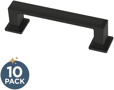 Franklin Brass 10 Pack Matte Black Cabinet Handles 3 inch (76mm) Kitchen Cabinet Handles and Drawer Pulls for Cupboards and Dressers | Stepped